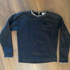 J.Crew Factory Black Sweatshirt with Leopard Print Ruffle - Size M
